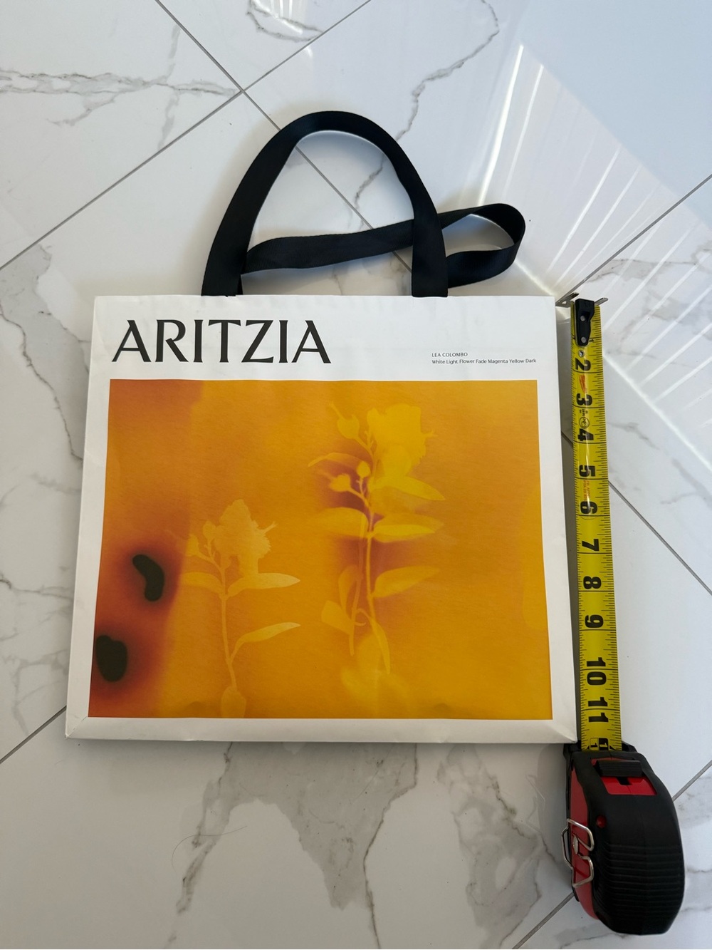 Aritzia Shopping Bag with Yellow Floral Panel and Black Handles